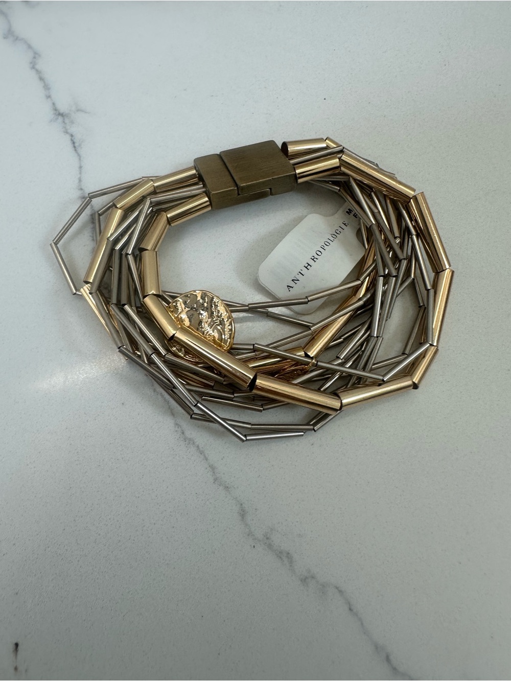 Anthropologie Gold Tone Multi-Strand Bracelet with Coin Charm by Serefina NWT